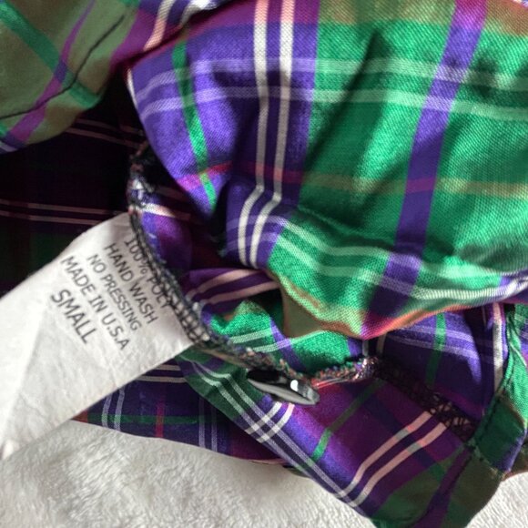 Beluva Sna Francisco Womens Green Purple Plaid Pleated Button-Down Shirt Small - Picture 4 of 7